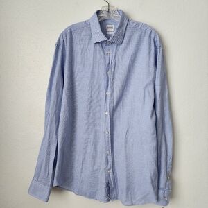 Armani Collezioni Blue & White Long Sleeve Button Down Modern Fit Mens Shirt L